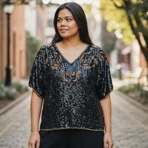 Elegance By Anuran Silk vintage 
Sequined Top size L